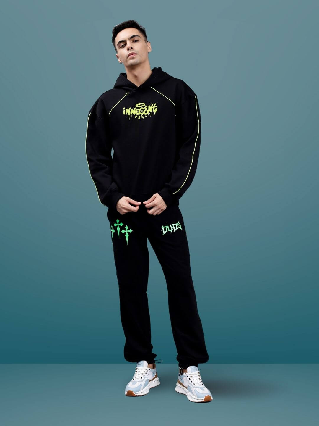 Innocent Piping Colorblock Oversize Hoodie (Black) - Wearduds