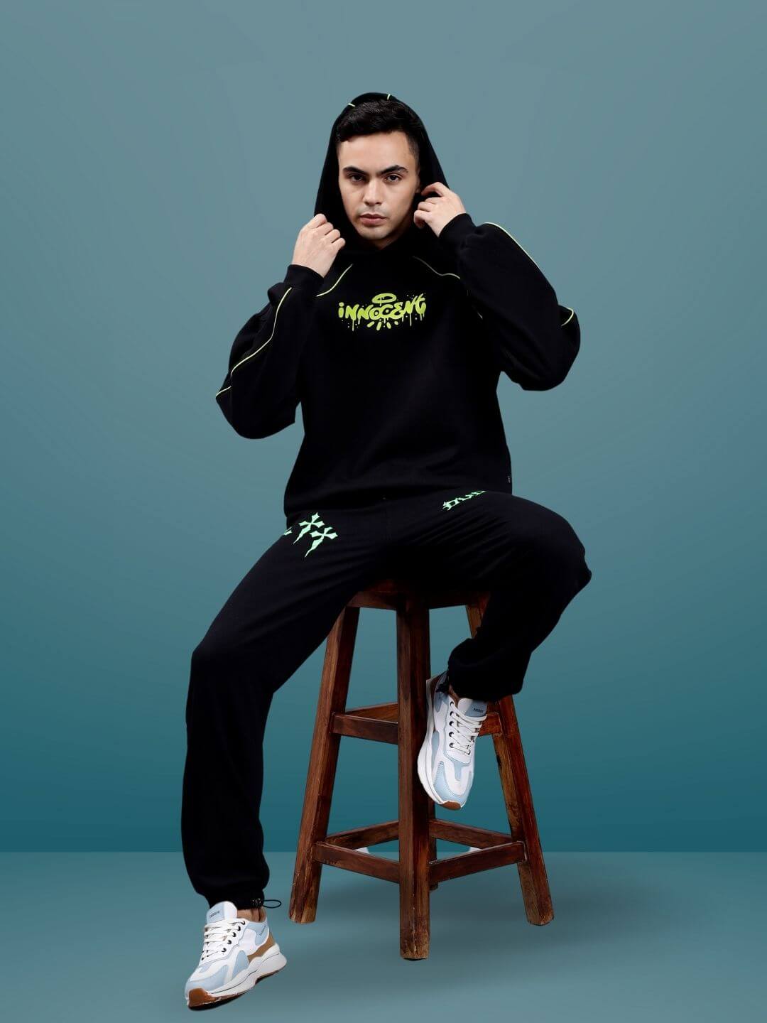 Innocent Piping Colorblock Oversize Hoodie (Black) - Wearduds