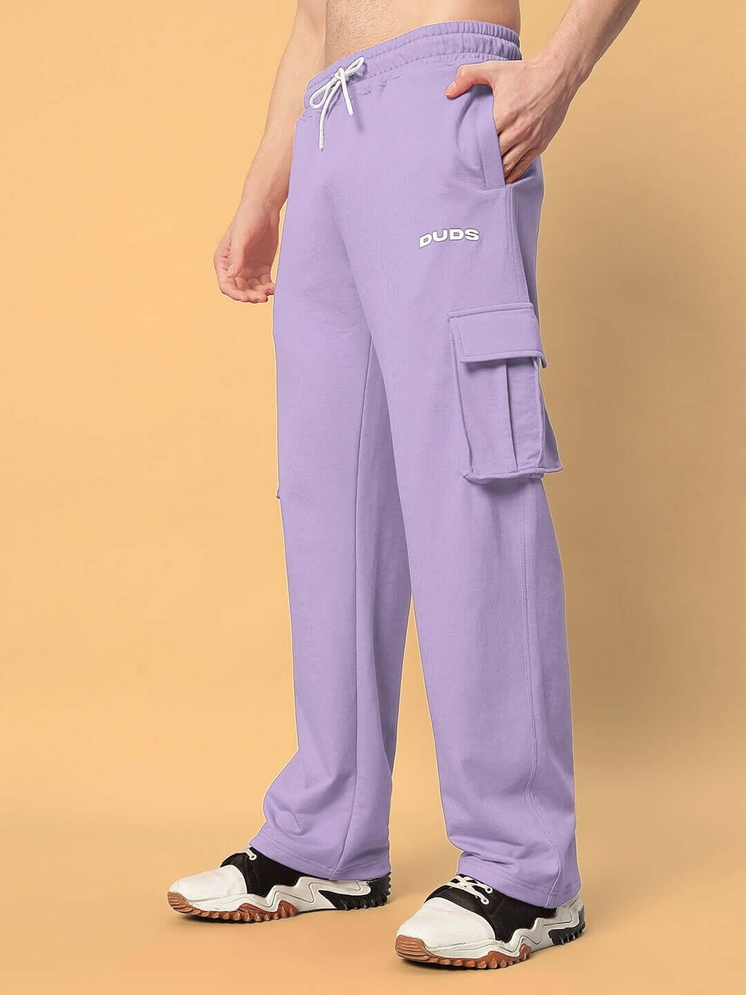 Lavender relaxed fit joggers with 5 pockets from DUDS, showcasing a casual and comfortable style for everyday wear.