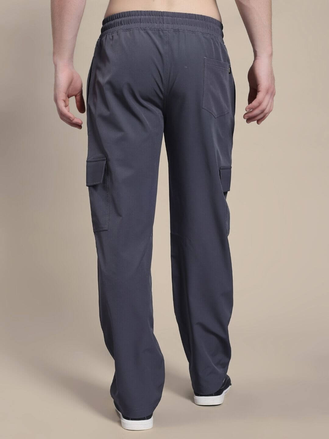 Back view of JIMMY RELAXED FIT MULTI POCKET JOGGER DARK GREY, showcasing pockets and relaxed fit, ideal for comfort and utility.