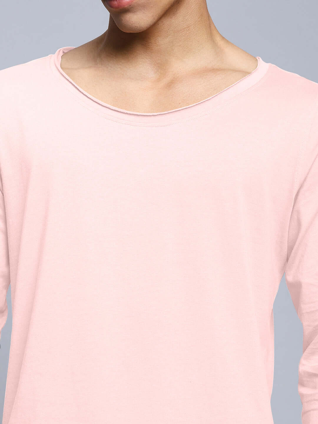 JOEL Slim Fit Sweatshirt in Baby Pink on model, made from 100% cotton, showcasing premium heavy gauge fabric. Ideal for casual wear.