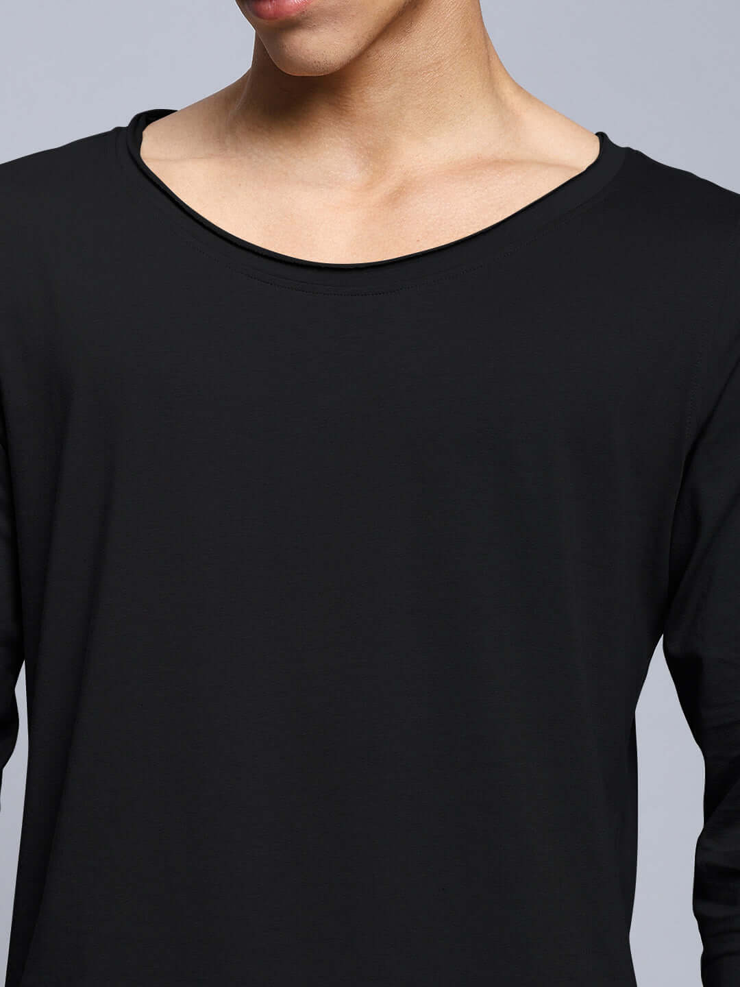 Black JOEL slim fit sweatshirt made of 100% cotton, premium heavy gauge fabric, 190 GSM, bio-washed, showcased on a model.