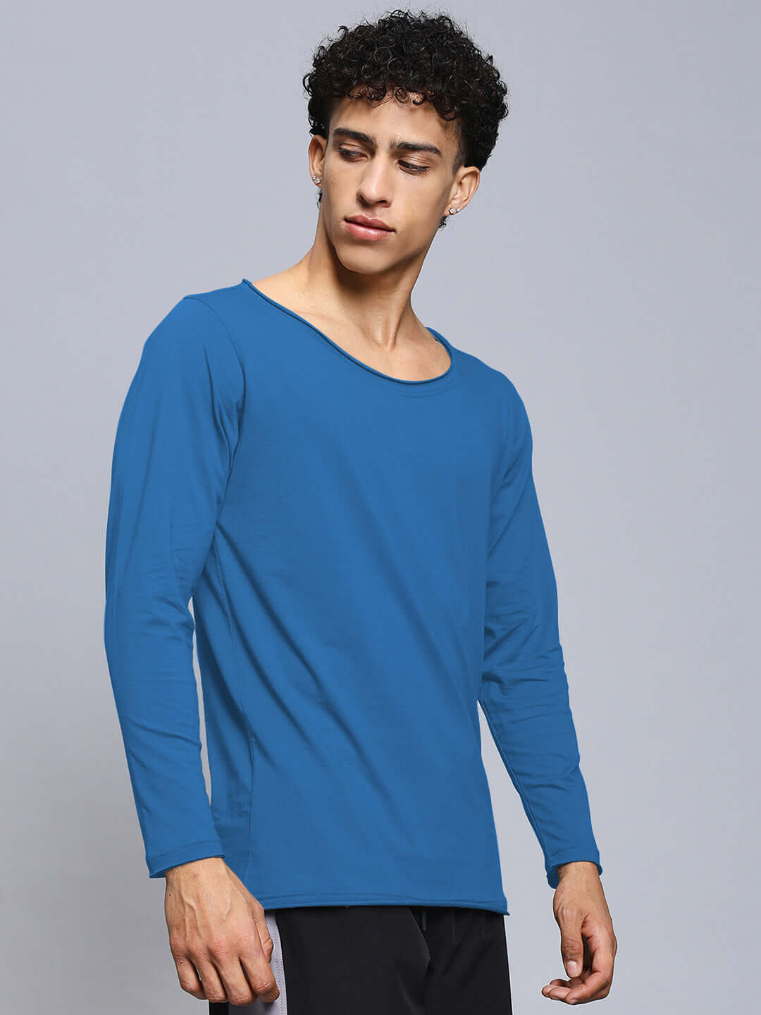Model wearing JOEL Slim Fit Royal Blue Sweatshirt, crafted from 100% cotton premium fabric, showcasing a stylish and comfortable design.