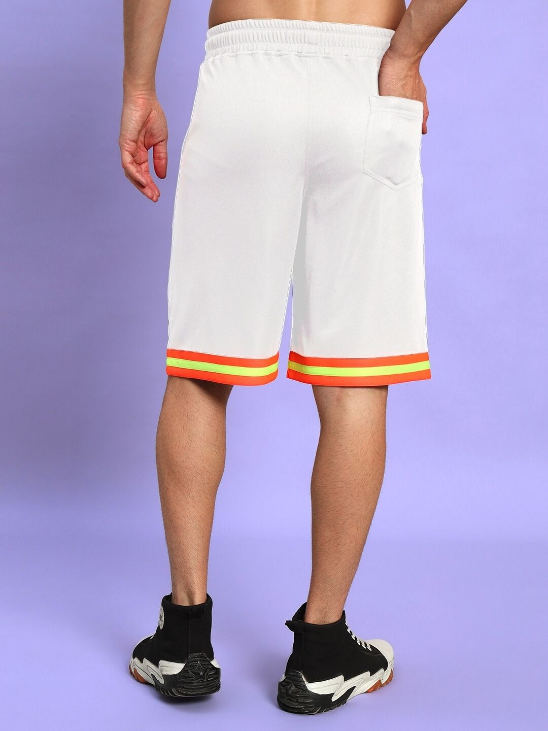 Back view of JORDAN GYM REGULAR FIT SHORTS WHITE with colorful trim, showcasing the athletic design and style for streetwear lovers.