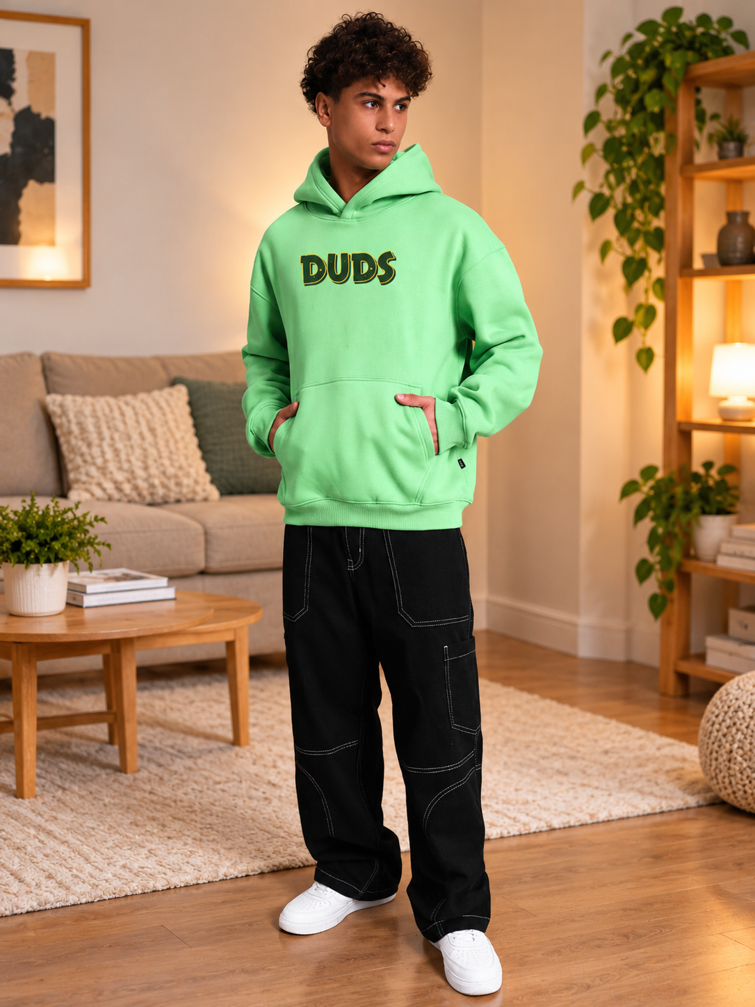JUDY NICK ZOOTOPIA FLEECE HOODIE GREEN worn by man in cozy unisex streetwear style for everyday comfort