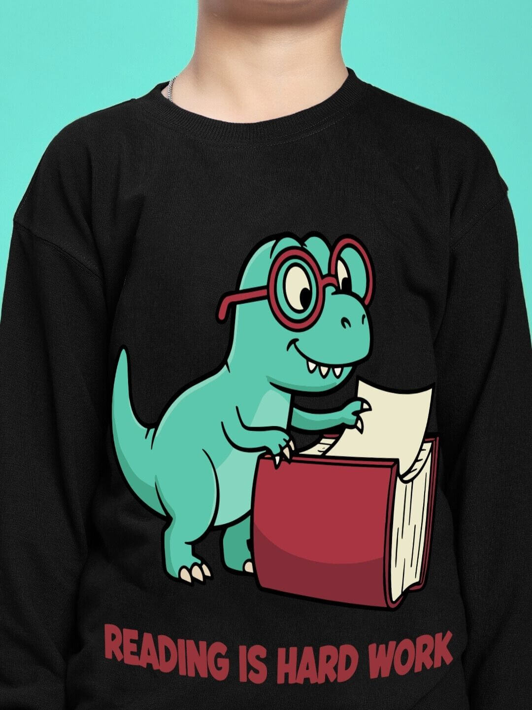 READING HARD PRINTED SWEATSHIRT FOR BOYS GIRLS BLACK - KIDS SWEATSHIRT