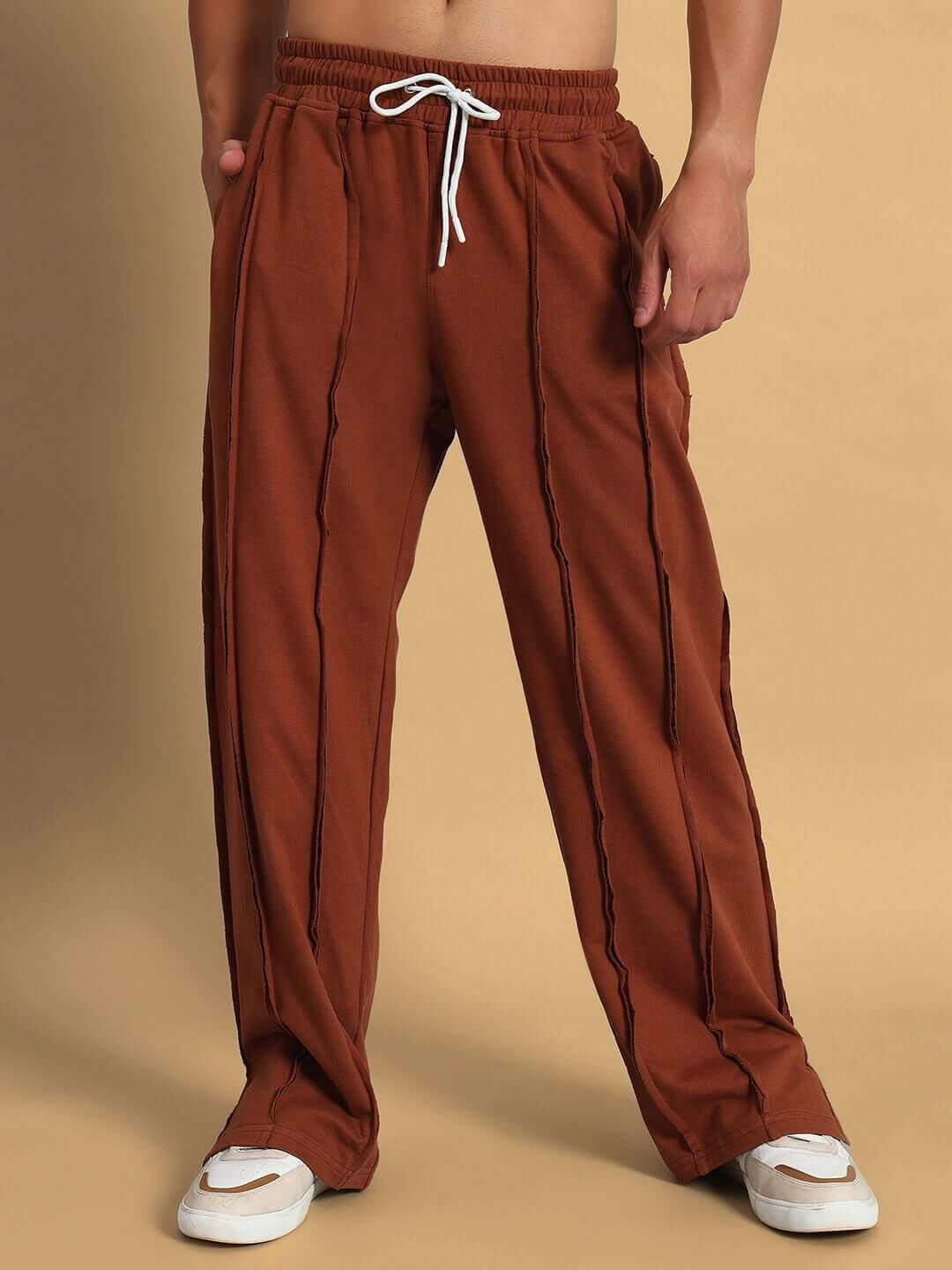 Brown Lamina Side Slit Joggers featuring a comfortable fit and drawstring waist, perfect for casual and sporty looks.