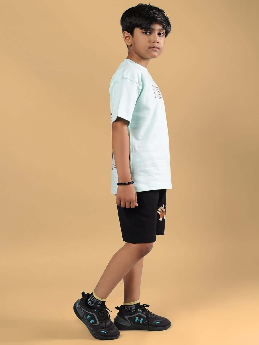 LET'S ROCK CO-ORD FOR BOYS & GIRLS S BLUE-BLACK shown on a child model, side view