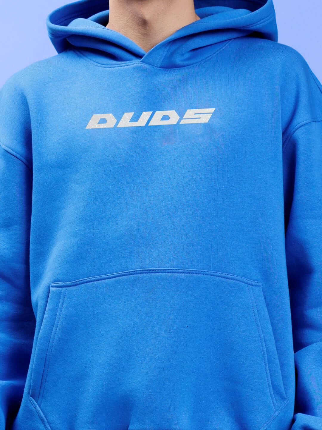 LUNA FLECCE OVERSIZED HOODIE ROYAL BLUE featuring a bold logo on the chest, showcasing the vibrant blue color and cozy fleece fabric.