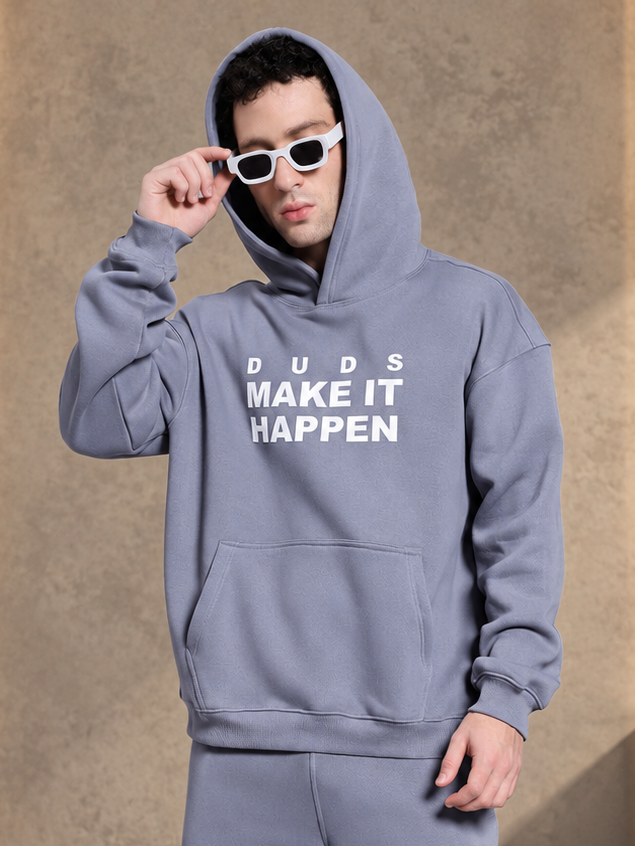MAKE IT HAPPEN FLEECE HOODIE GREY - Wearduds, view 1