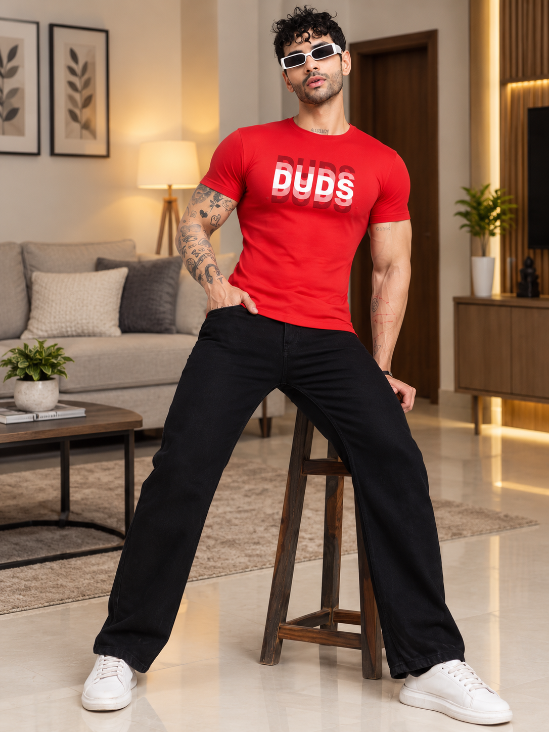 MARK REGULAR FIT COTTON T-SHIRT RED - Wearduds, view 6