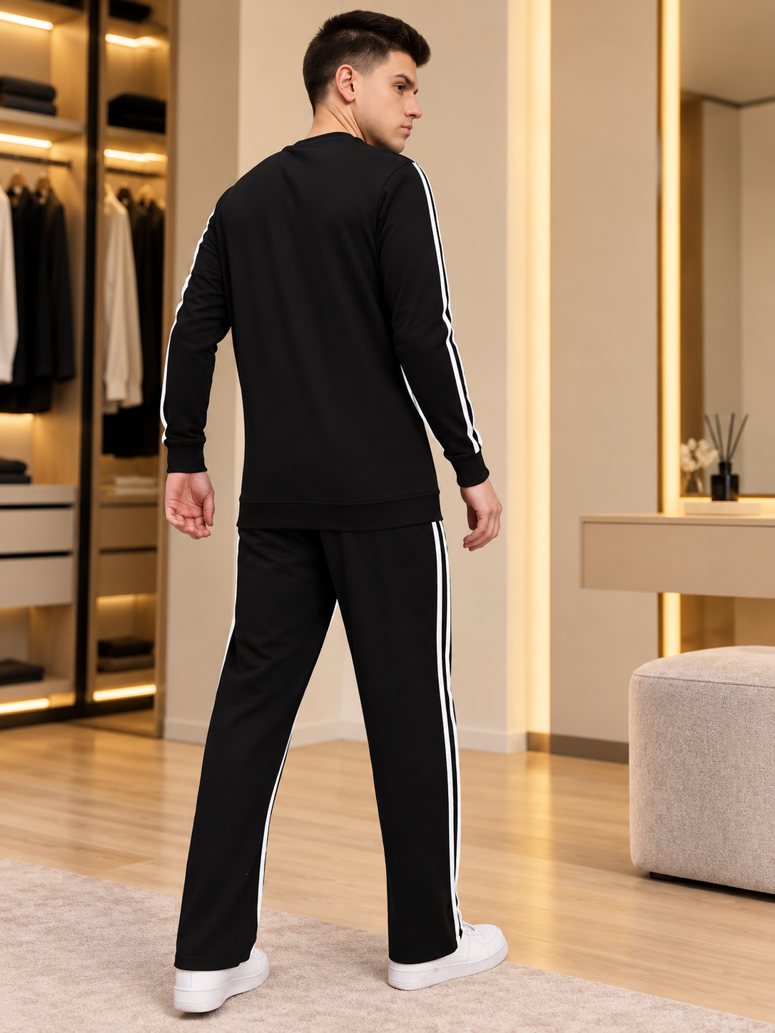 MEN OUTLOOK CO-ORD SET BLACK WITH WHITE STRIPE - Wearduds, view 3