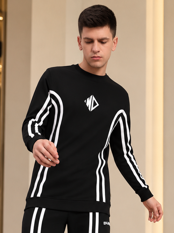 MEN OUTLOOK SWEATSHIRT BLACK WITH WHITE STRIPE - Wearduds, view 1