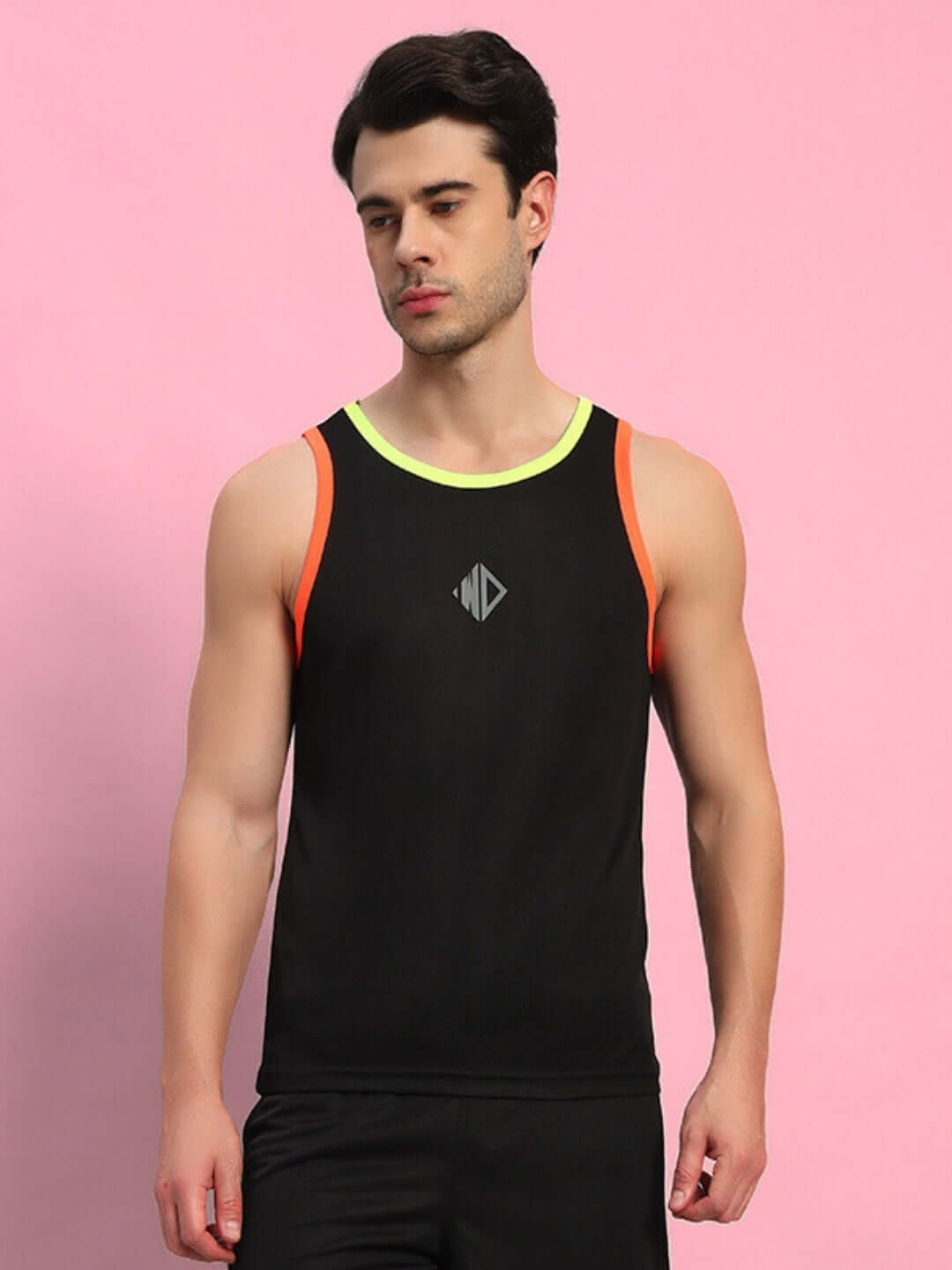 JORDAN GYM POLYESTER T-SHIRT BLACK gym t-shirt with neon accents, available in custom fit for prepaid orders, stylish athletic wear for workouts.