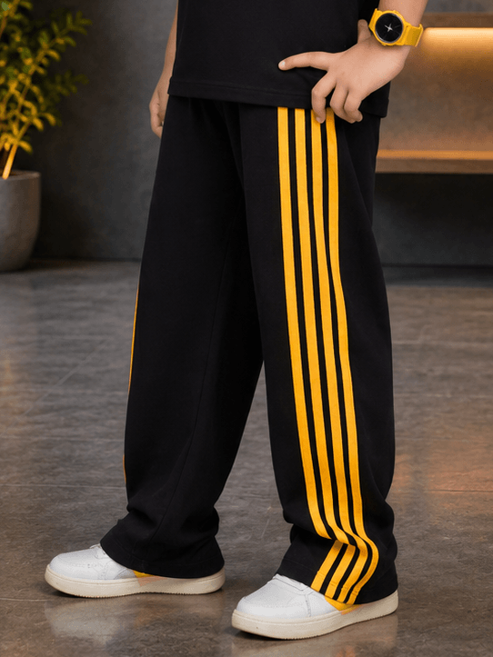 METRO YELLOW STRIPE JOGGER FOR BOYS GIRLS BLACK