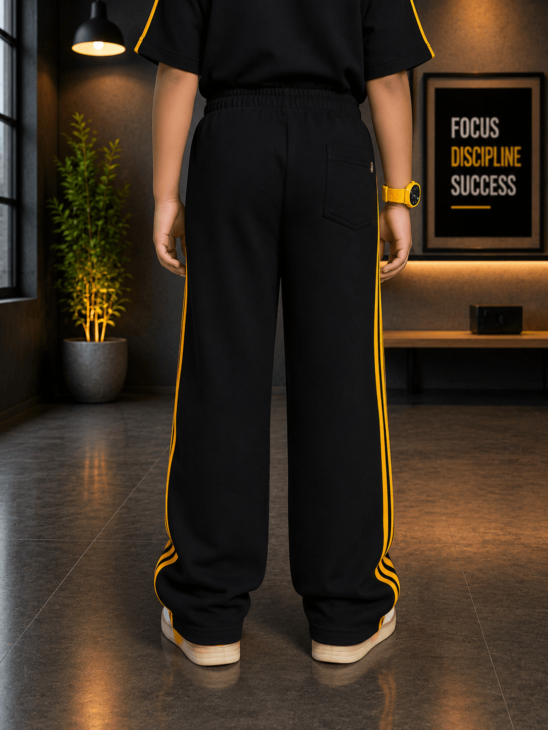 METRO YELLOW STRIPE JOGGER FOR BOYS GIRLS BLACK