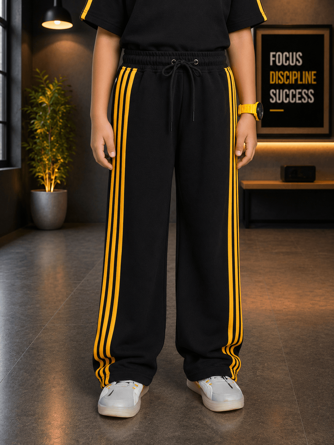 METRO YELLOW STRIPE JOGGER FOR BOYS GIRLS BLACK