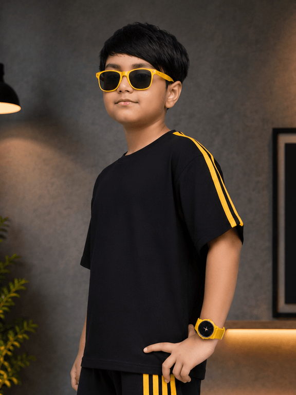 METRO YELLOW STRIPE T-SHIRT FOR BOYS GIRLS BLACK