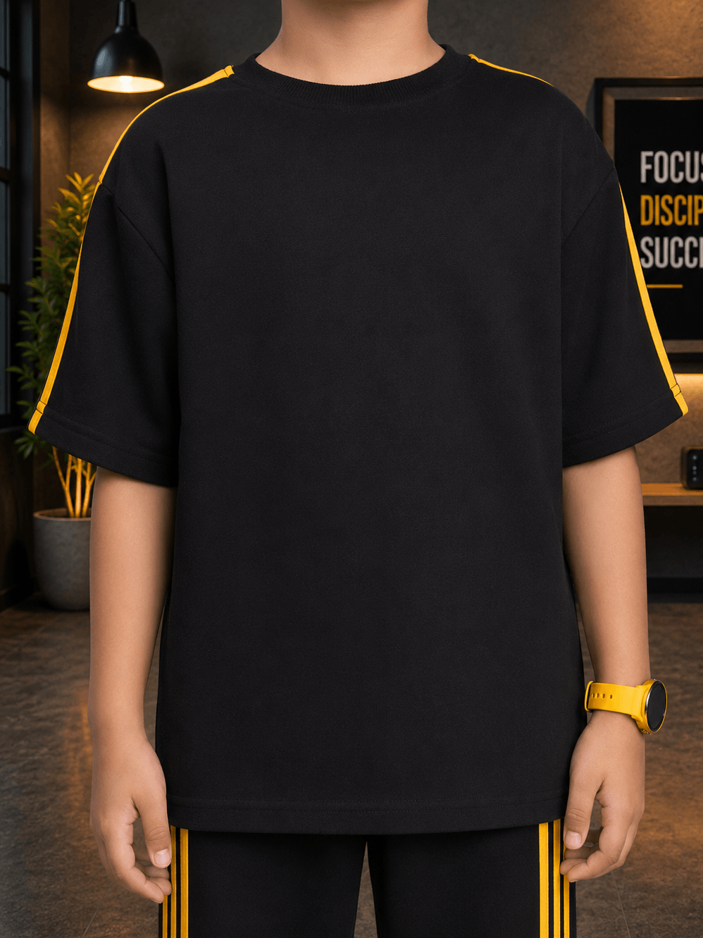 METRO YELLOW STRIPE T-SHIRT FOR BOYS GIRLS BLACK