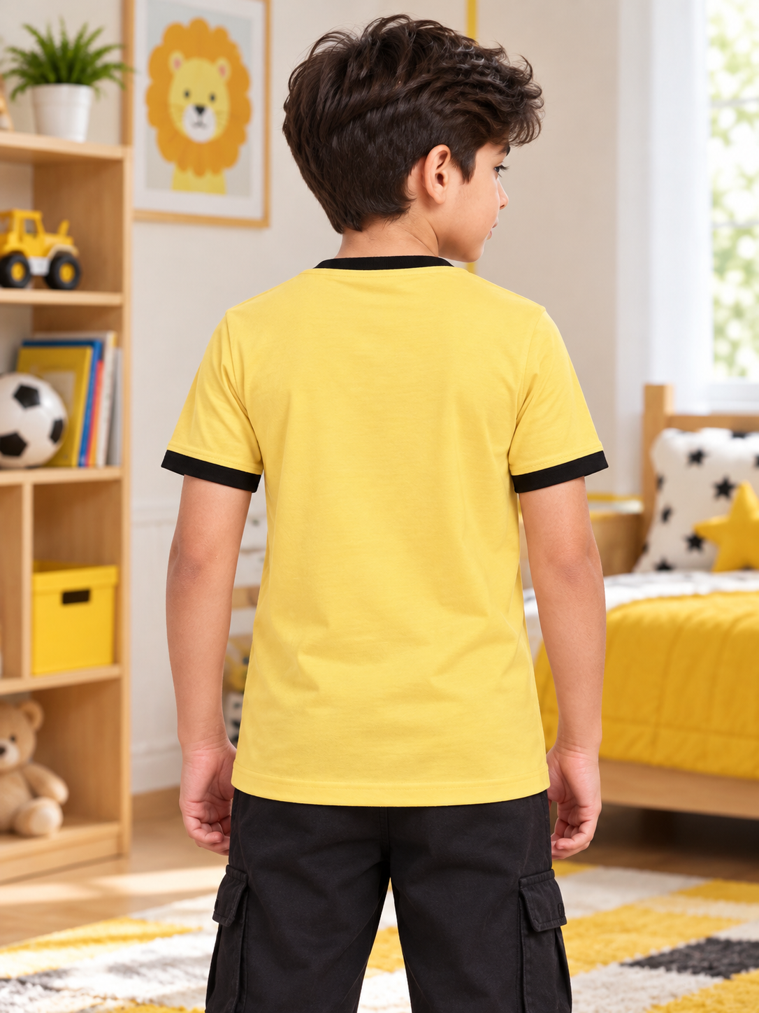 MINIMALIST CONTRAST EDGE T-SHIRT FOR BOYS GIRLS YELLOW