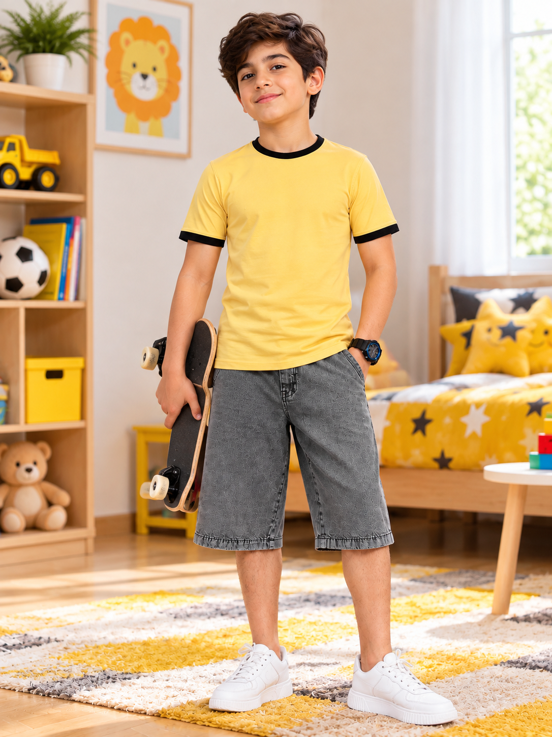 MINIMALIST CONTRAST EDGE T-SHIRT FOR BOYS GIRLS YELLOW