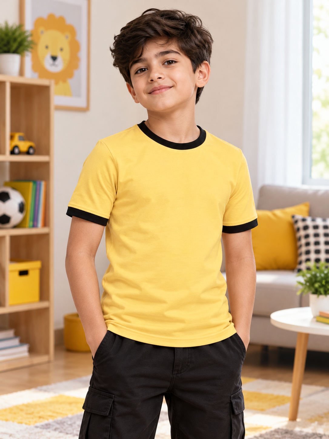 MINIMALIST CONTRAST EDGE T-SHIRT FOR BOYS GIRLS YELLOW