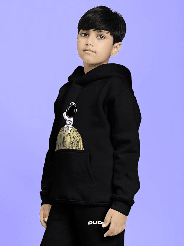 NEXT TO A MOON FLEECE HOODIE FOR BOYS AND GIRLS BLACK - KIDS HOODIE