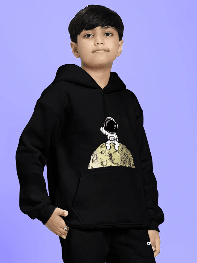 NEXT TO A MOON FLEECE HOODIE FOR BOYS AND GIRLS BLACK - KIDS HOODIE