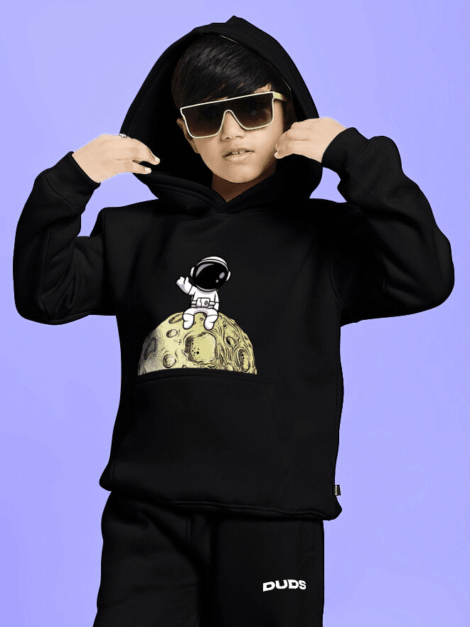 NEXT TO A MOON FLEECE HOODIE FOR BOYS AND GIRLS BLACK - KIDS HOODIE
