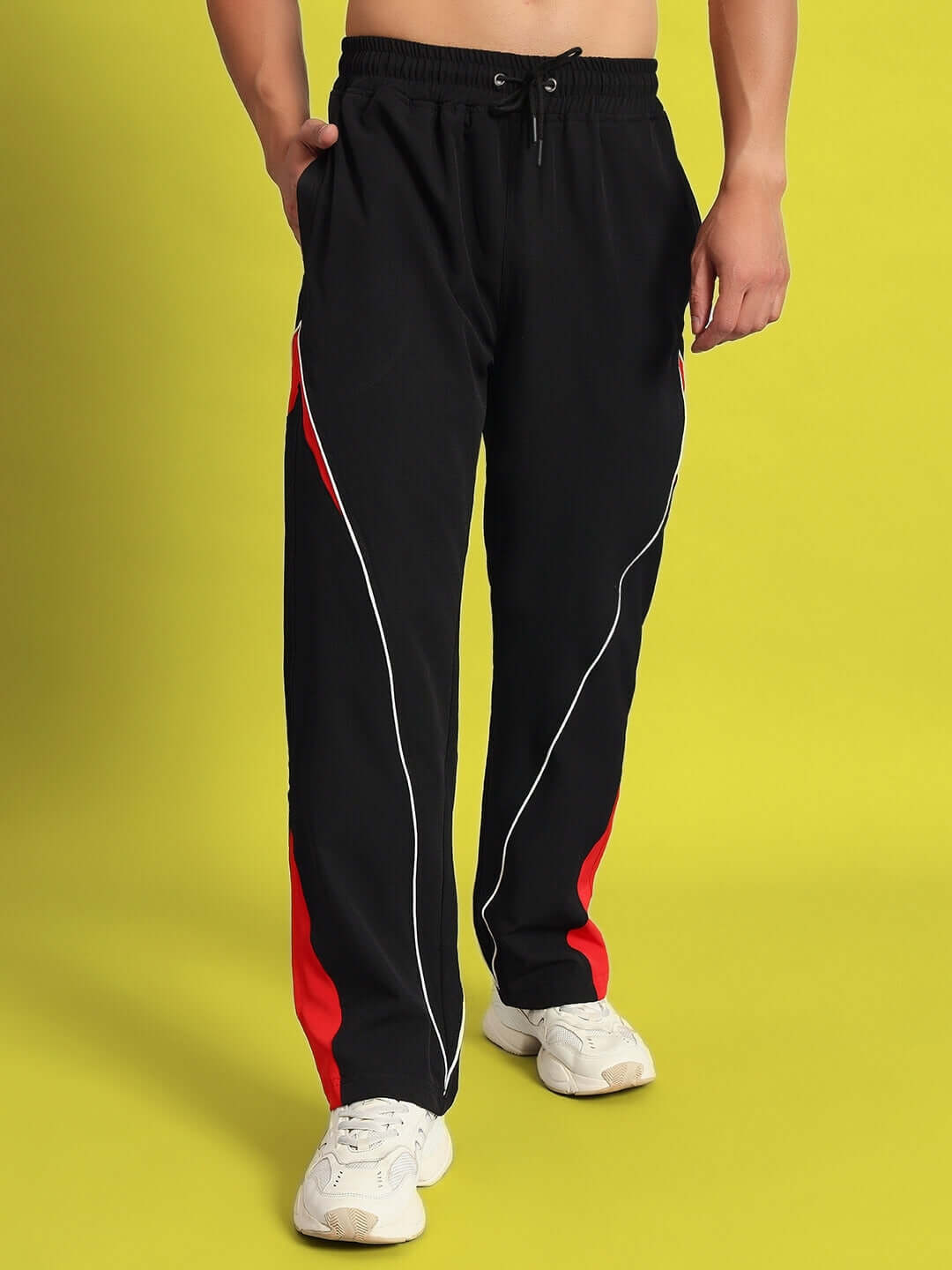 Stylish Nissan Parachute Cargo Pants in black and red, showcasing comfortable fit for a trendy look.