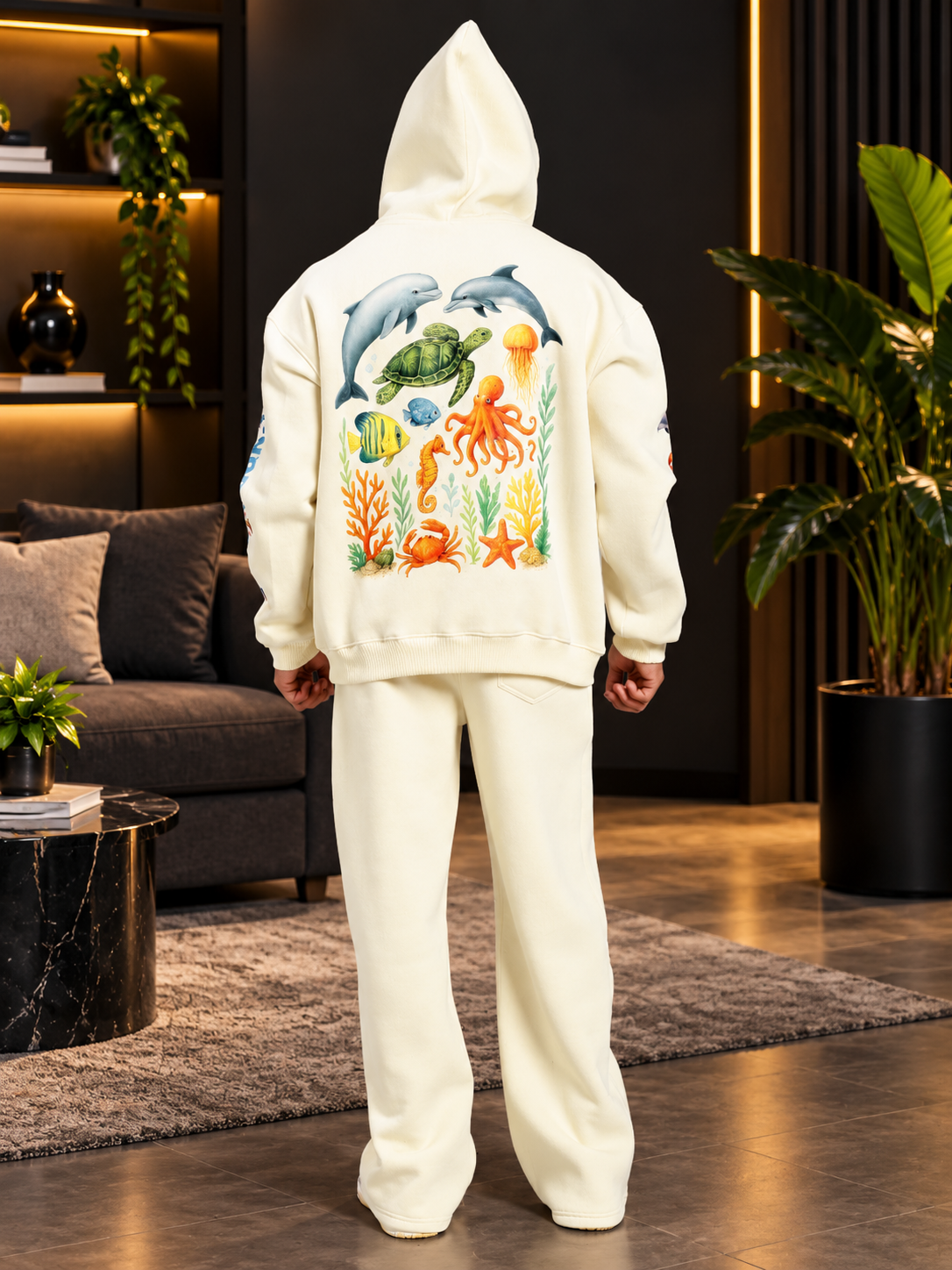 OCEAN BUDDIES FLEECE CO-ORD SET OFF-WHITE