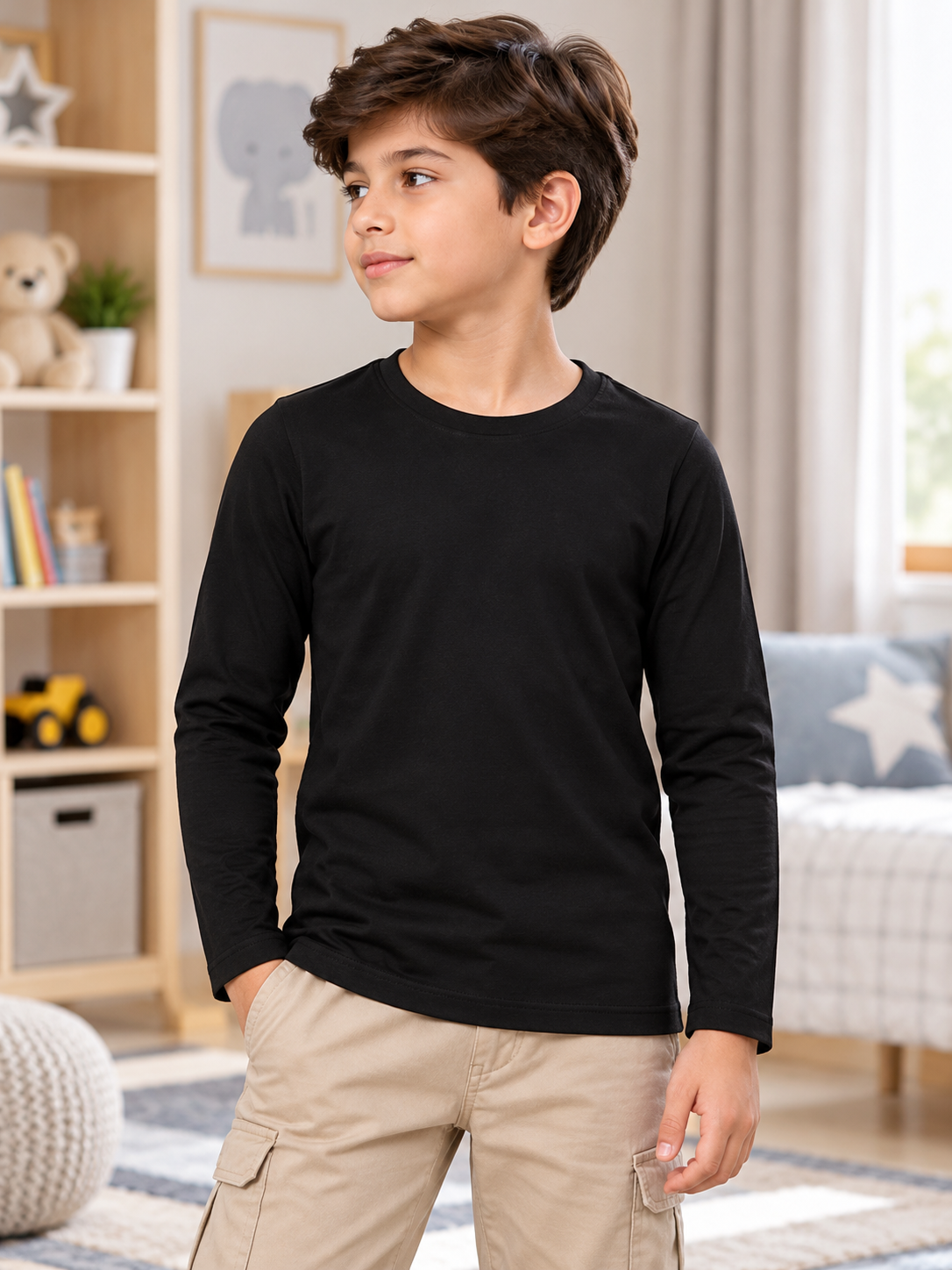 OMNI SLIM FIT COTTON SWEATSHIRT FOR BOYS GIRLS BLACK