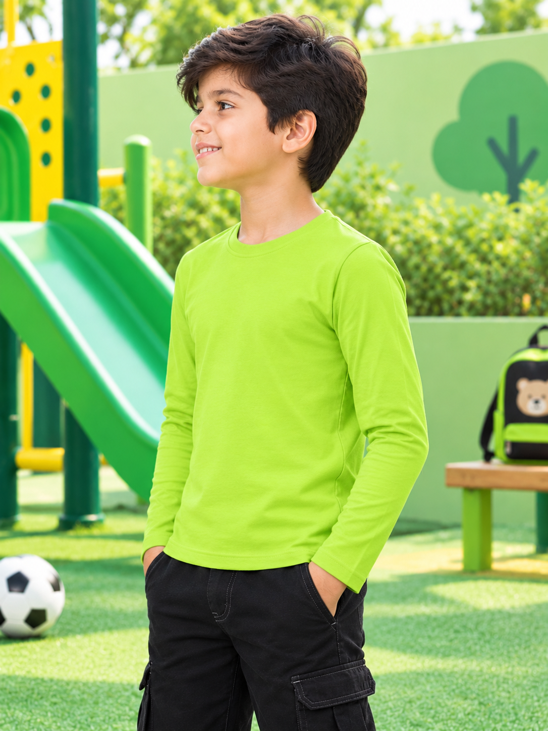 OMNI SLIM FIT COTTON SWEATSHIRT FOR BOYS GIRLS  NEON GREEN