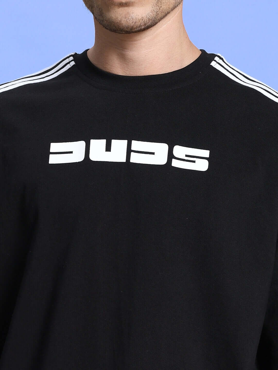 Black PARKA OVER-SIZED CLASSIC T-SHIRT with logo and stripes