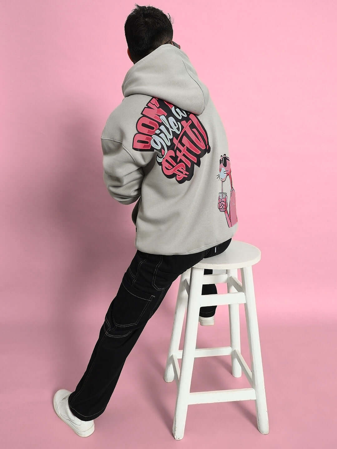 PINK PANTHER FLEECE OVERSIZED HOODIE GREY - Hoodie