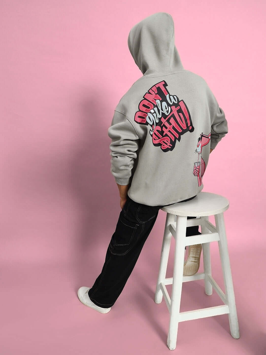 PINK PANTHER FLEECE OVERSIZED HOODIE GREY - Hoodie