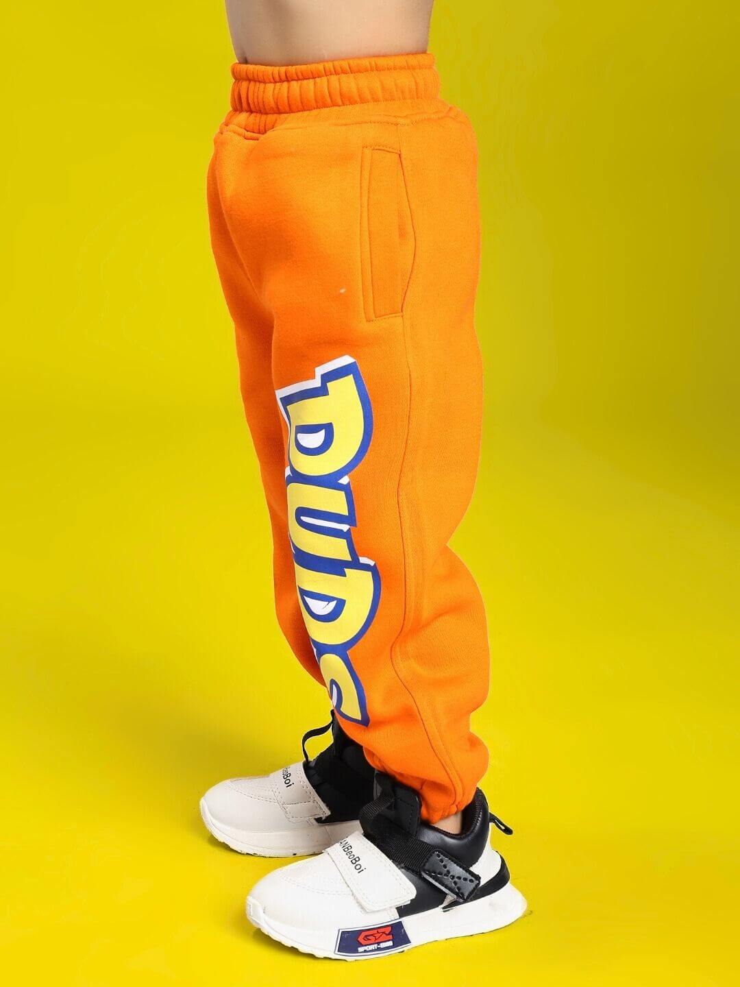 POKEMON TOON FLEECE JOGGER FOR BOYS AND GIRLS ORANGE with cartoon design on yellow background.