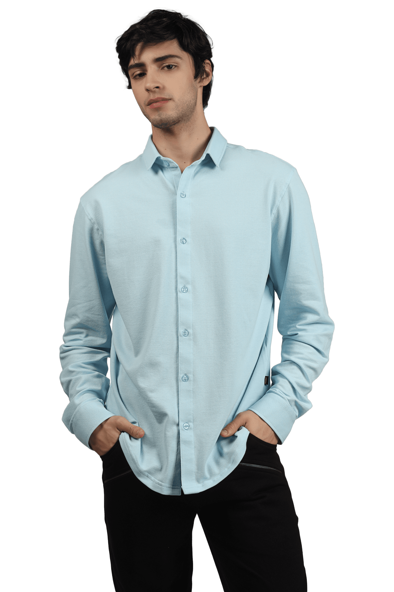 BLUE FULL SLEEVE 4 WAY STRETCH SLIM FIT WRINKLE FREE SHIRT - SHIRT
