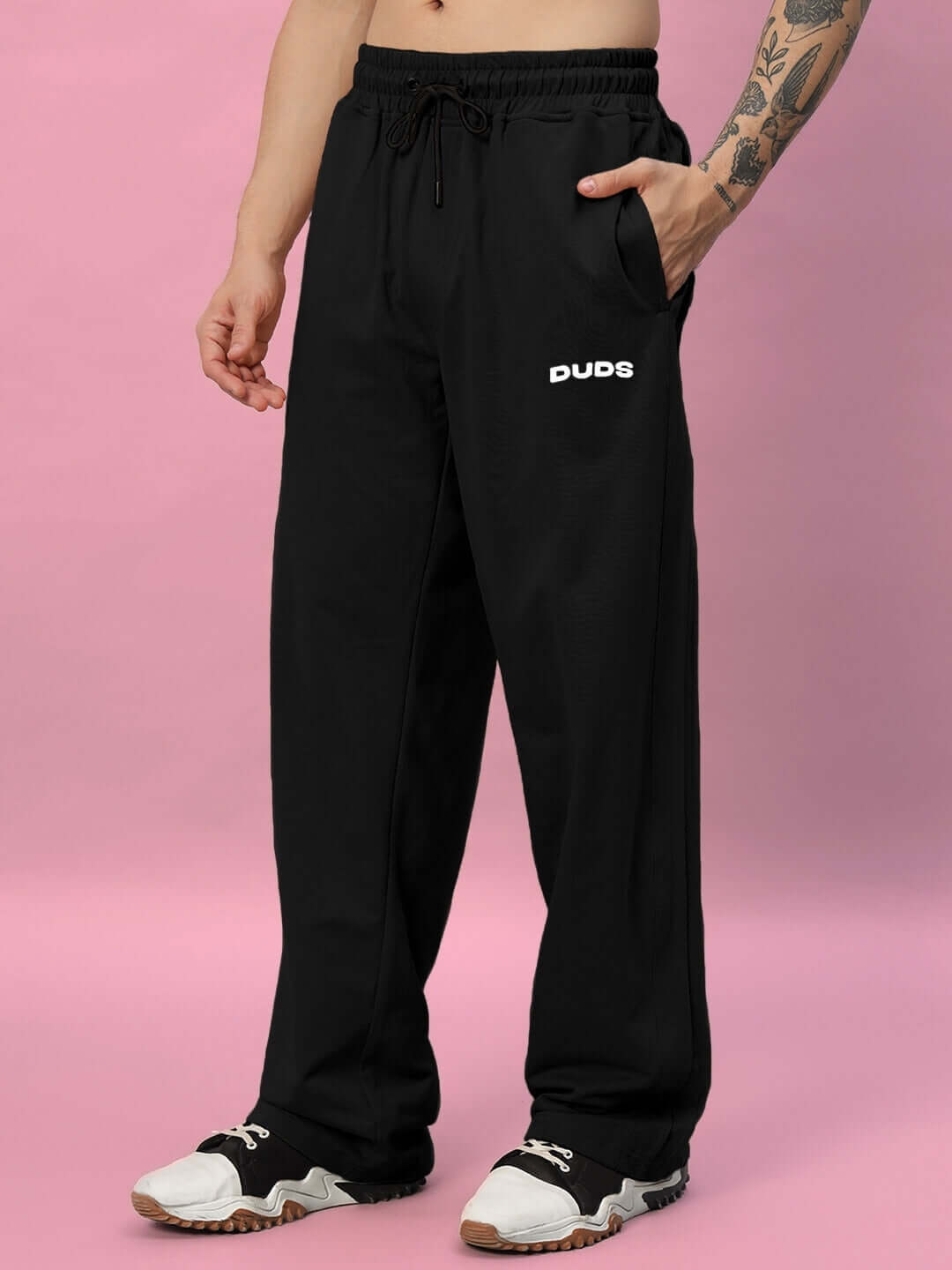 Black QUANTUM RELAXED-FIT JOGGERS by DUDS, showing comfortable fit and design, ideal for casual wear.