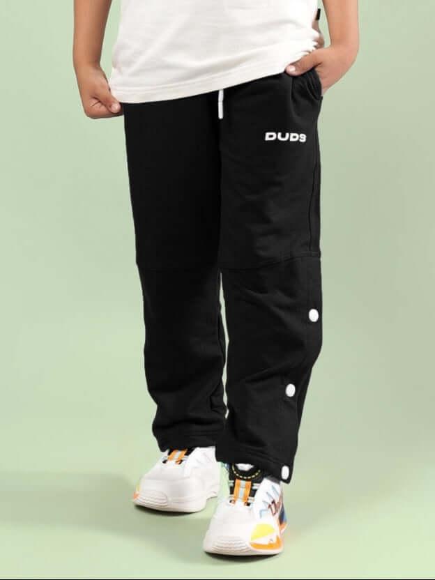 RACER JOGGER FOR BOYS & GIRLS BLACK by DUDS, comfortable and stylish with custom size options, made by expert tailors. 