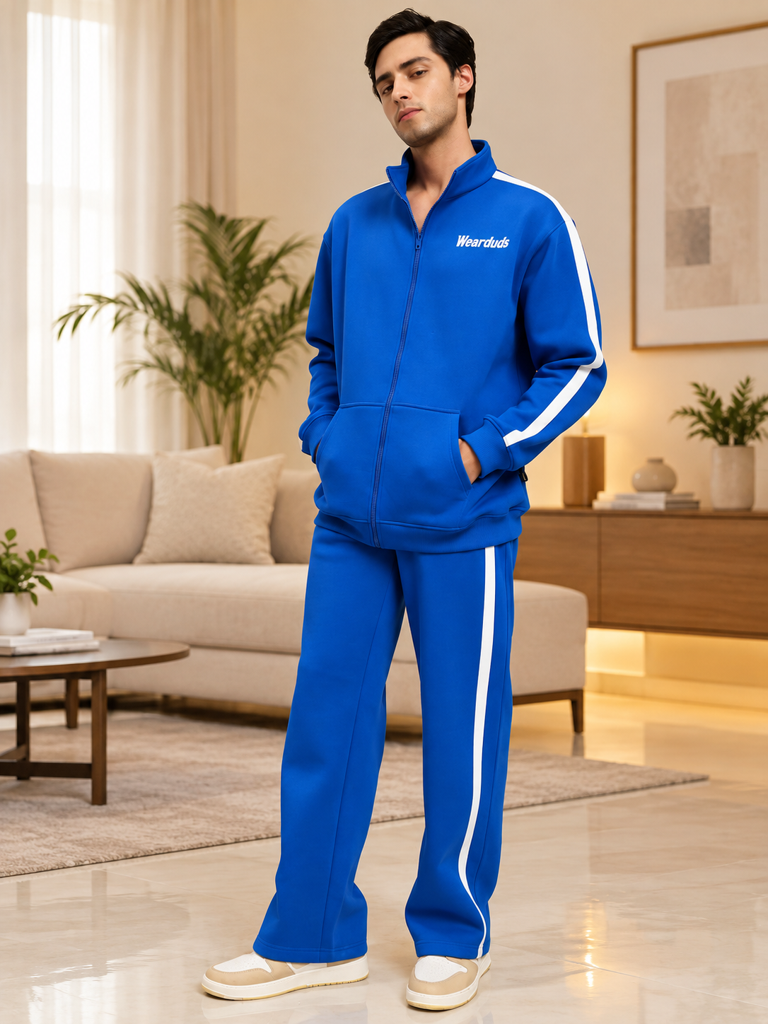 RAPID STRIDE ROYAL BLUE COTTON FLEECE CO-ORD SET