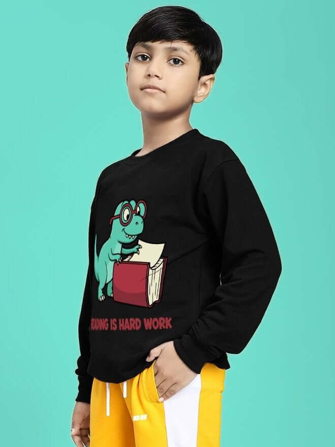 READING HARD PRINTED SWEATSHIRT FOR BOYS GIRLS BLACK - KIDS SWEATSHIRT