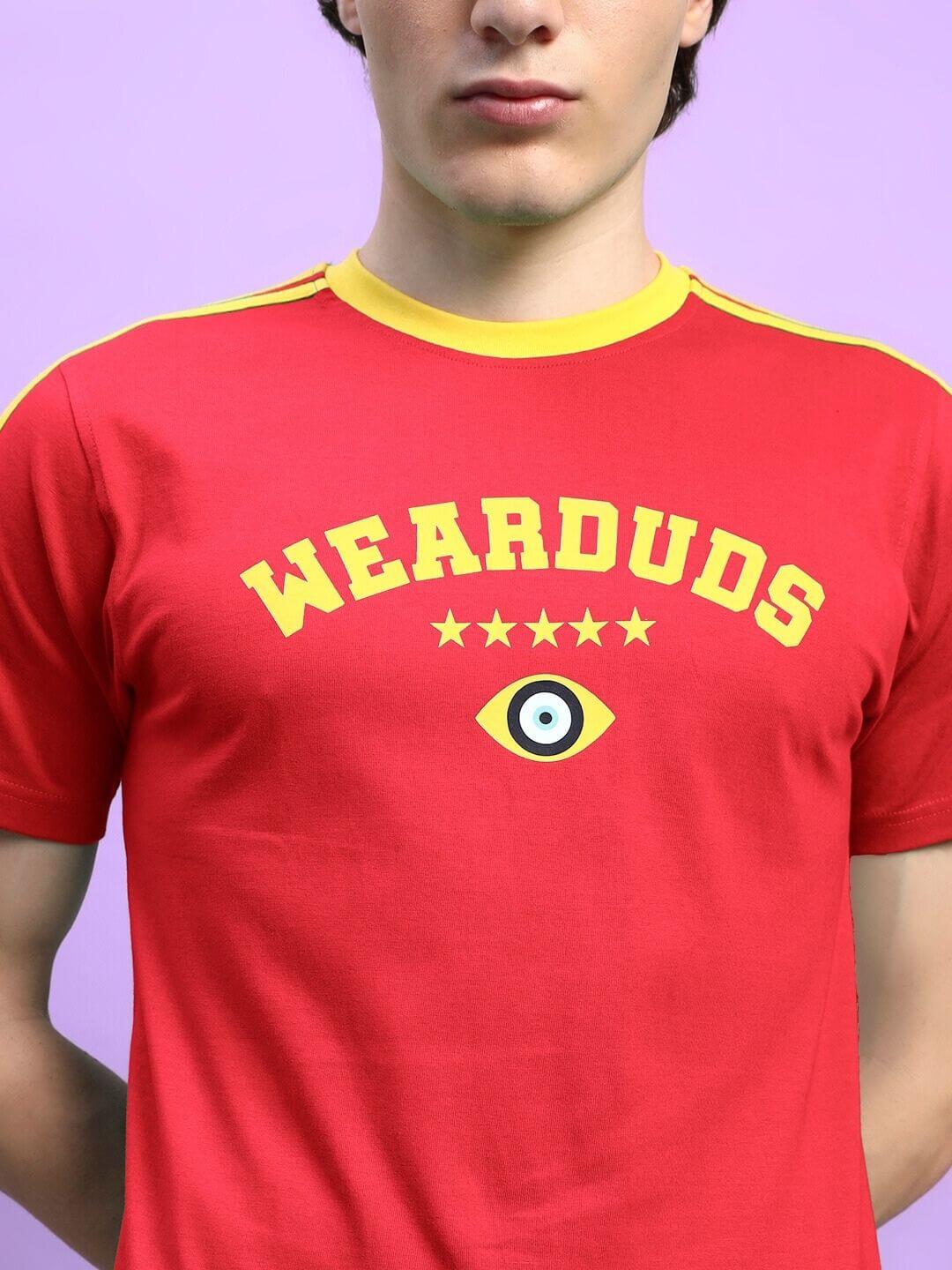 IRISH REGULAR FIT T-SHIRT IN RED with eye and stars logo on front view