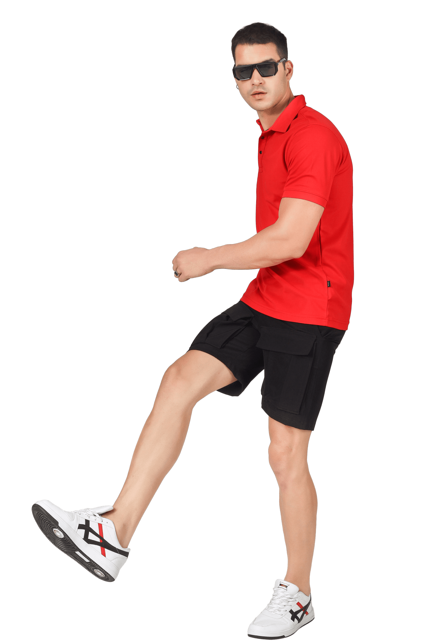 RED POLO NECK HALF STRETCH T - SHIRT - Polo T-shirt