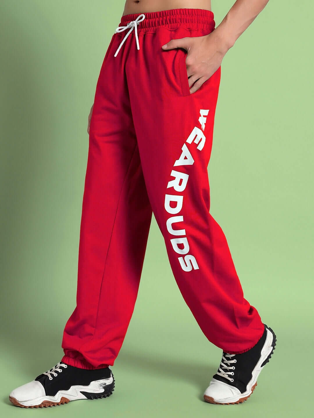 ELLEN Relaxed Fit Jogger in red by DUDS featuring custom fit options and stylish design.