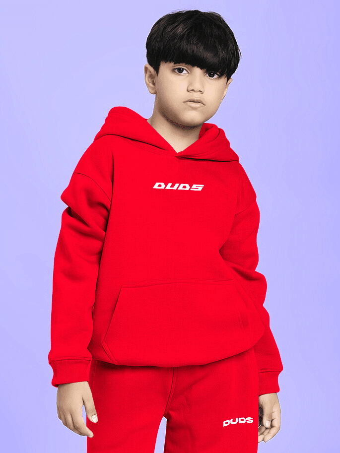 NEVER BE MY RIVAL PRINT FLEECE HOODIE FOR BOYS AND GIRLS RED featuring bold design for kids in vibrant red.
