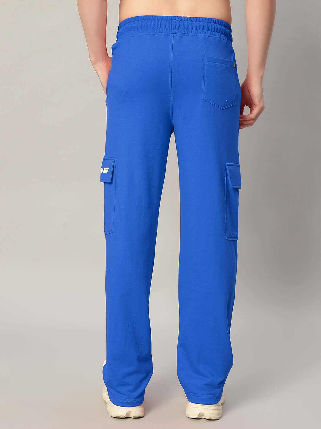 Back view of REDROIT 5 Pocket Relaxed Fit Joggers in Royal Blue, featuring cargo pockets and elastic waistband.