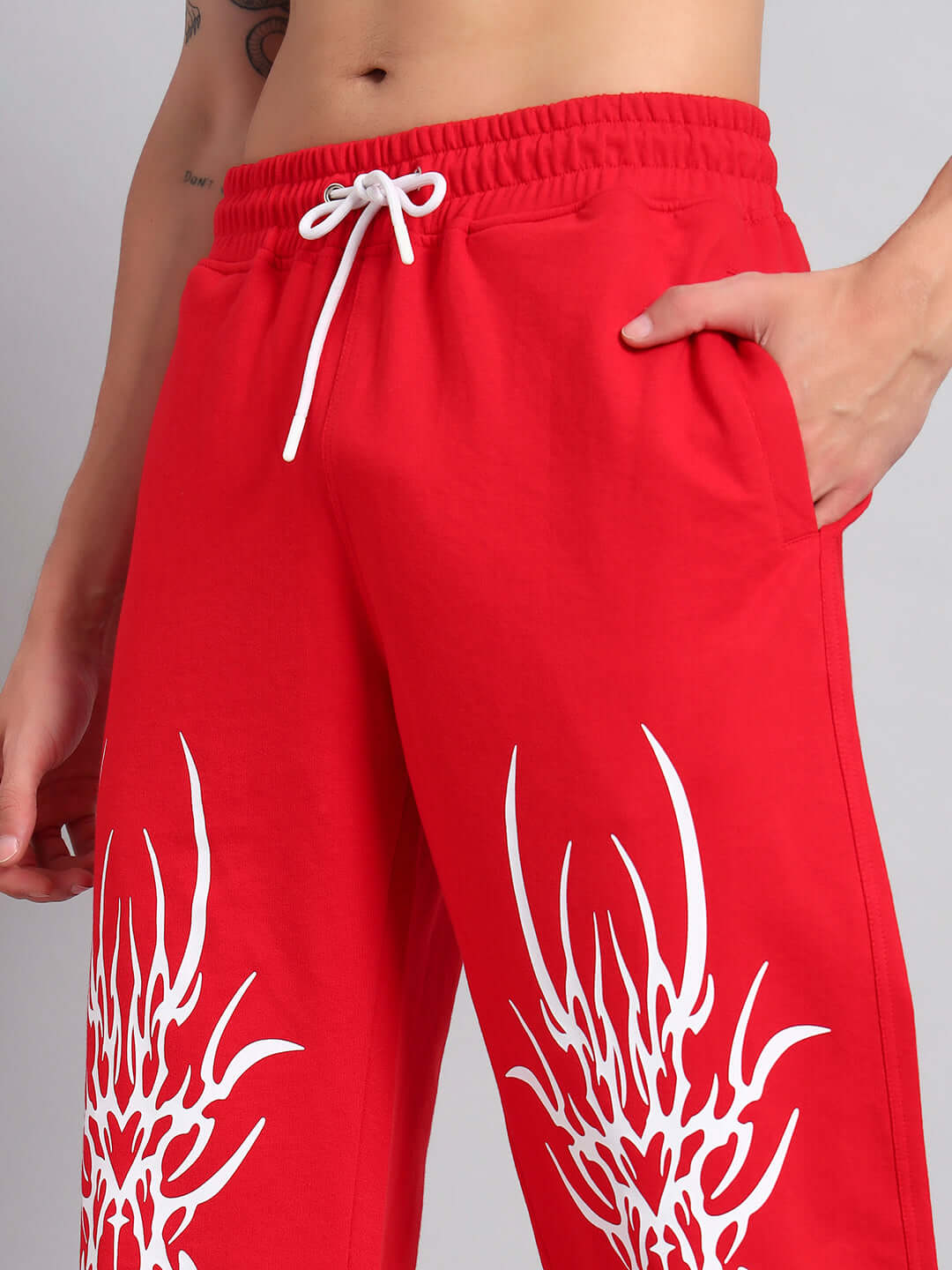 REDX BRANCHING COTTON JOGGER RED MEN with white branch design, elastic waist, and custom fit option available for personalized sizing.