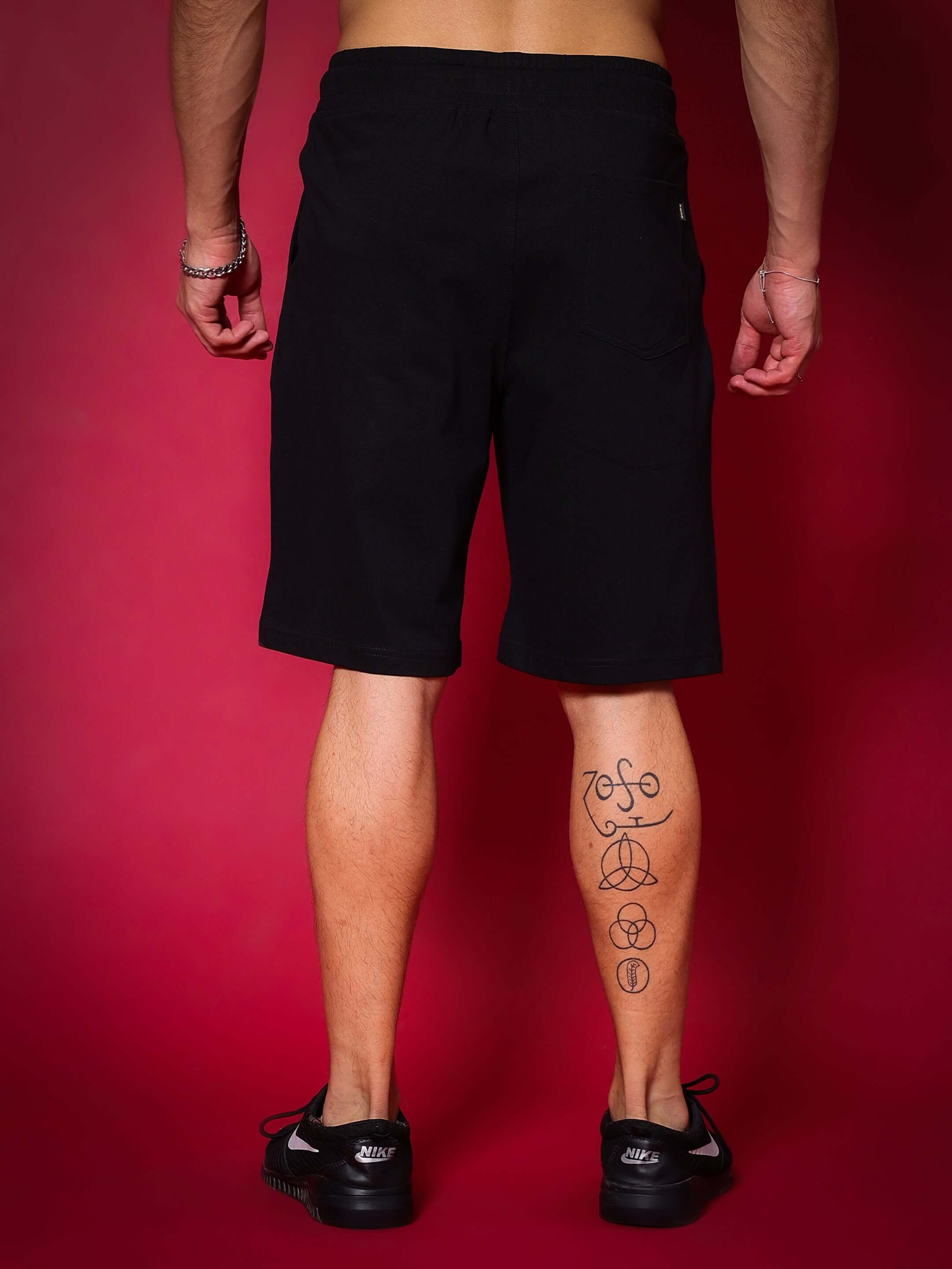 Back view of Reflector JYM King Regular Fit Black Shorts, showcasing design and fit.