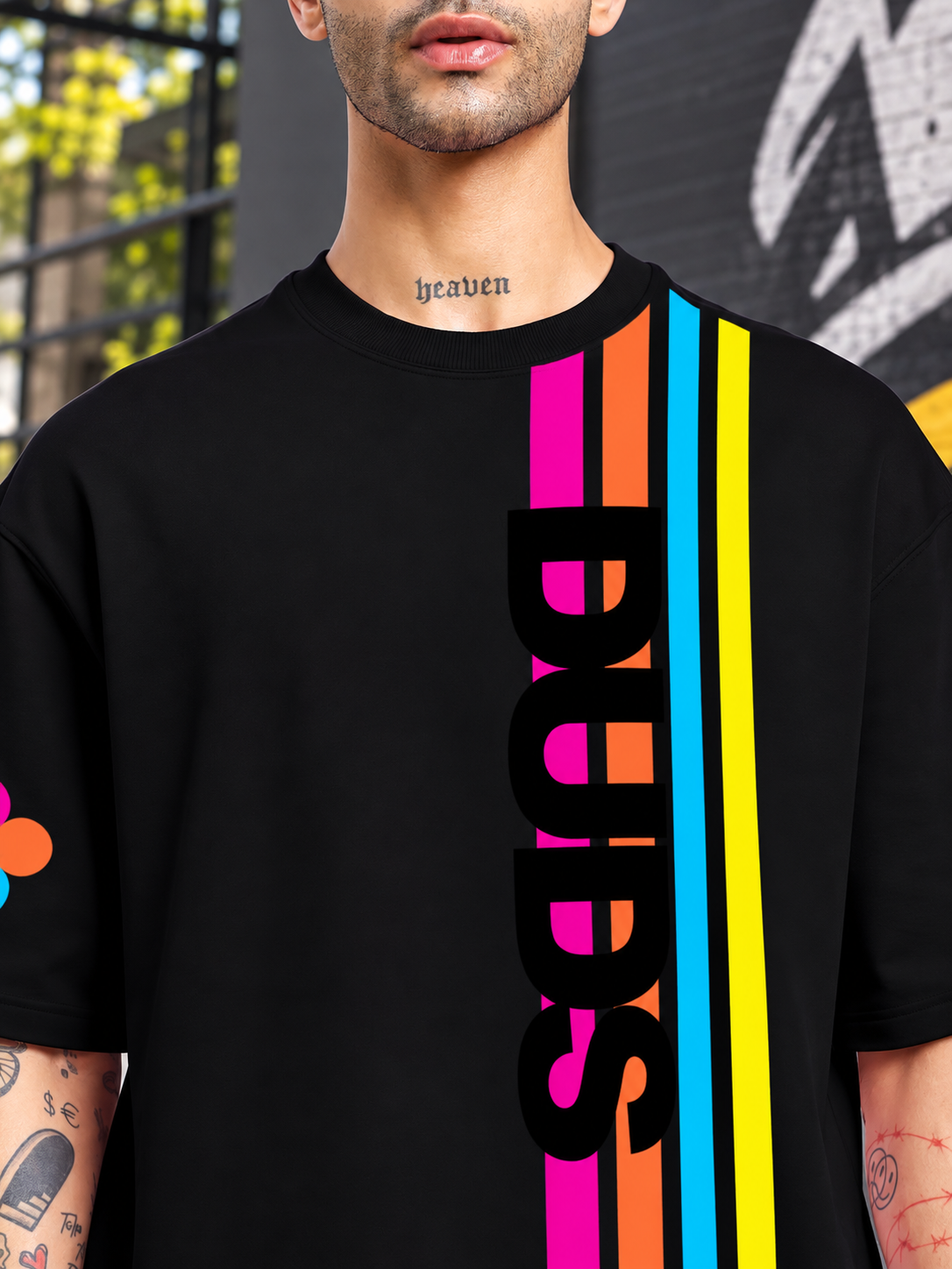RETRO STRIPES OVERSIZED T-SHIRT BLACK